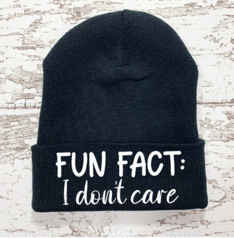 Fun Fact, I Don't Care, Black Beanie Cuffed Hat