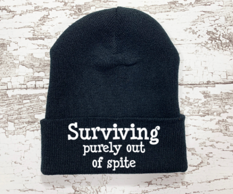 Surviving Purely Out of Spite, Black Beanie Cuffed Hat