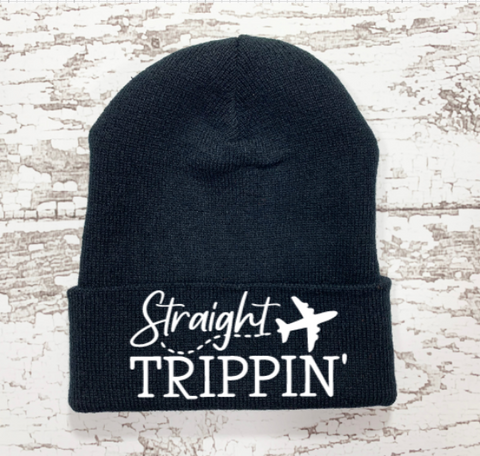 Straight Trippin, Black Beanie Cuffed Hat