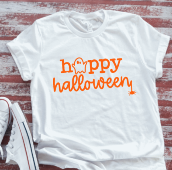 Happy Halloween, Ghost, Unisex White, Short-Sleeve T-shirt