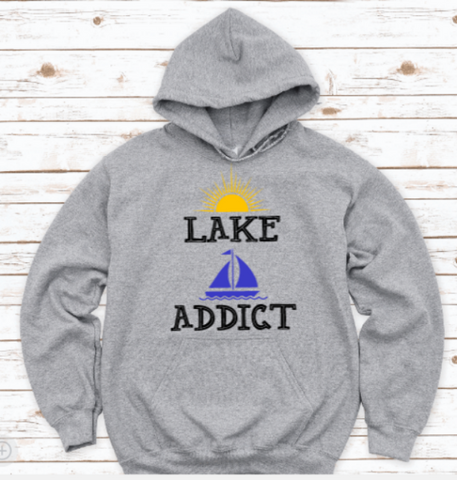 Lake Addict, Gray Unisex Hoodie Sweatshirt
