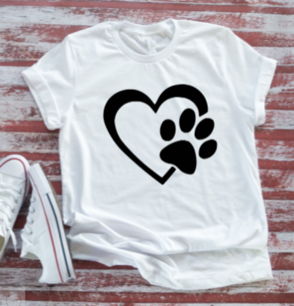 Heart Dog Paw White  Short Sleeve T-shirt