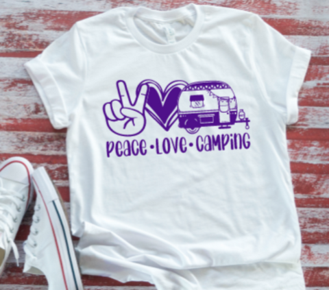 Peace, Love, Camping  White Short Sleeve T-shirt