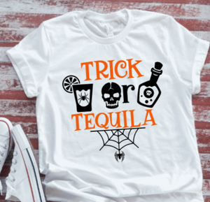 Trick or Tequila, Halloween Unisex White, Short-Sleeve T-shirt
