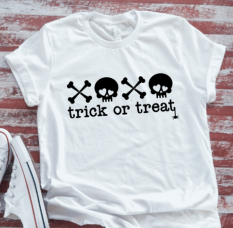 Trick or Treat, Skull and Crossbones, Halloween Unisex White, Short-Sleeve T-shirt