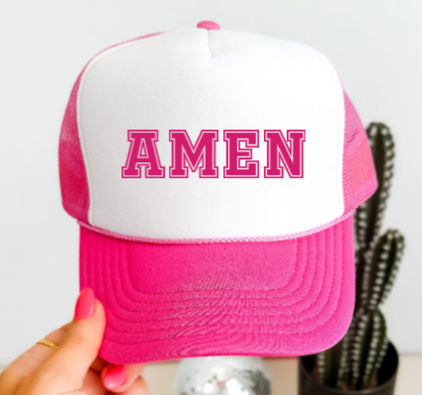 Amen, Pink, Men's and Women's Otto Brand Trucker Hat