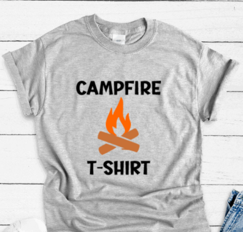 Campfire T-Shirt, Camping, Gray, Short Sleeve Unisex T-shirt