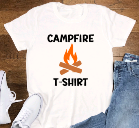 Campfire T-Shirt, Camping, White, Unisex, Short Sleeve T-shirt