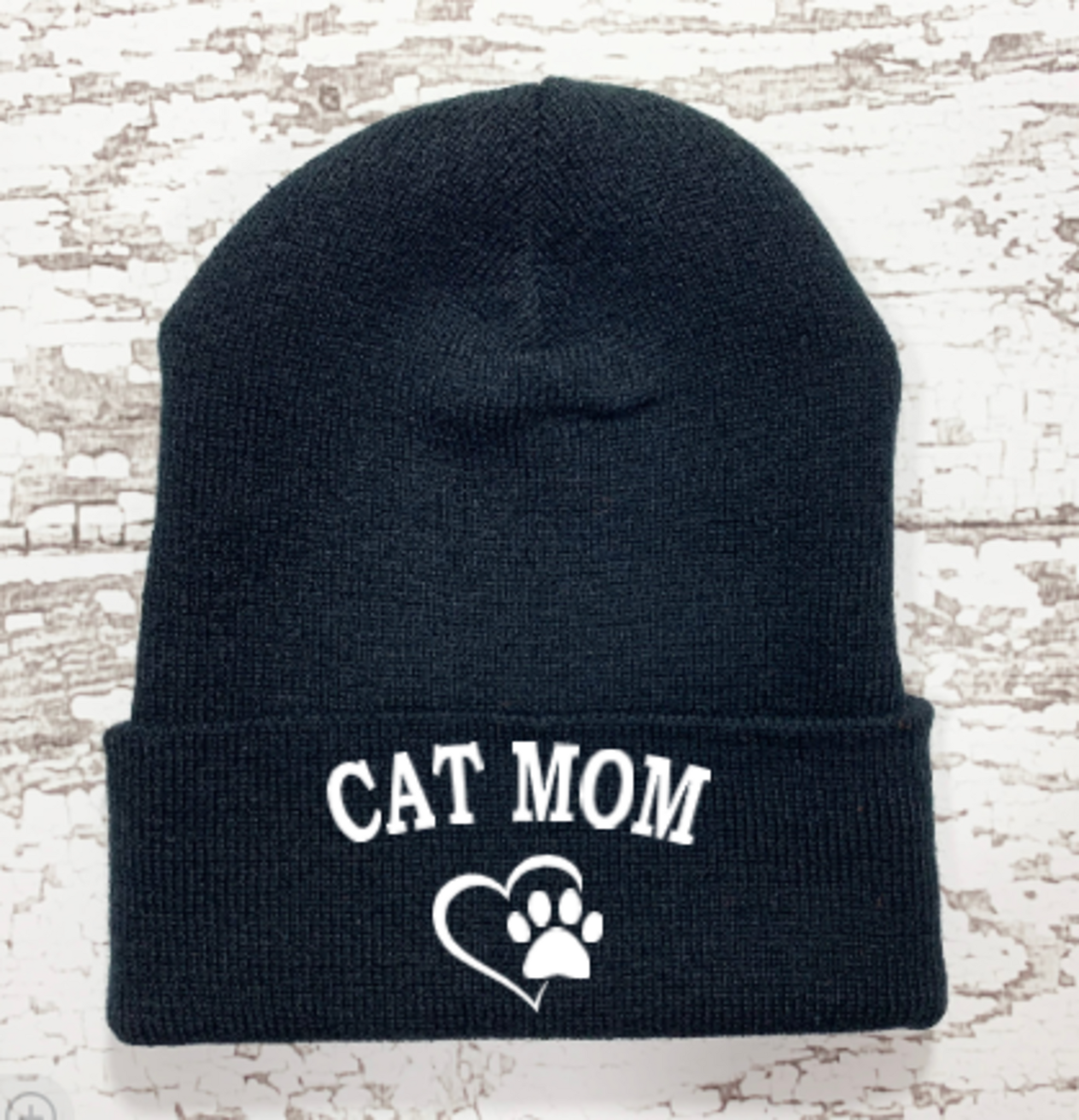 Cat Mom, Black, Beanie Cuffed Winter Hat