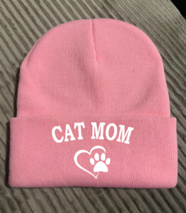 Cat Mom, Pink, Beanie Cuffed Winter Hat