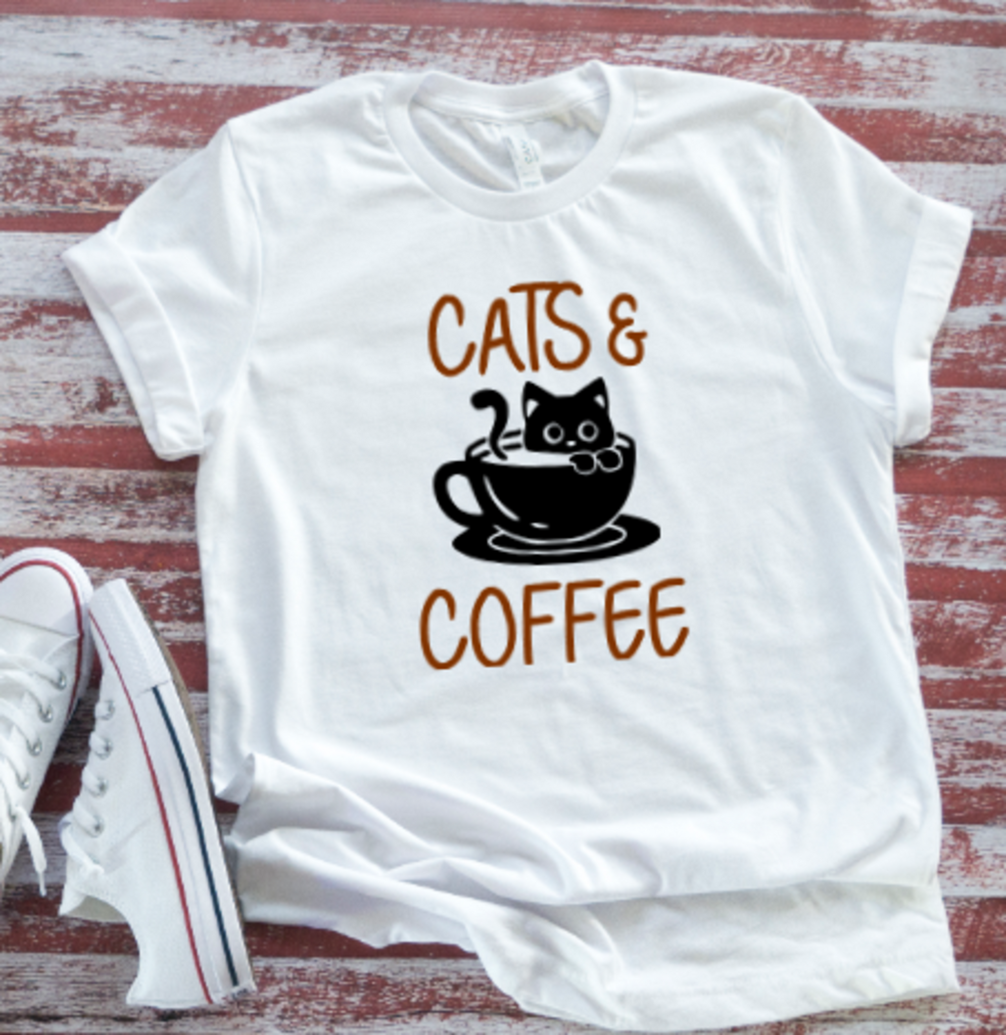 Cats and Coffee, White, Short Sleeve Unisex T-shirt