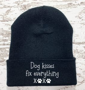 dog kisses fix everything black winter beanie hat
