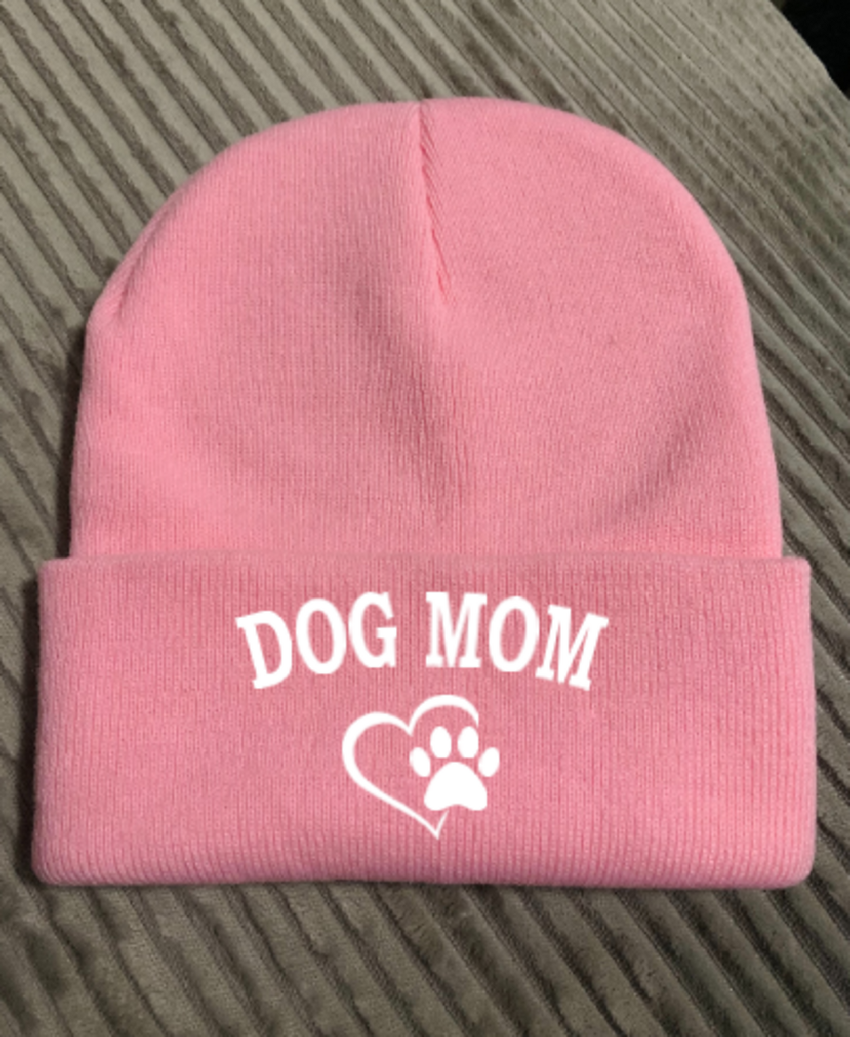 dog mom pink winter beanie hat
