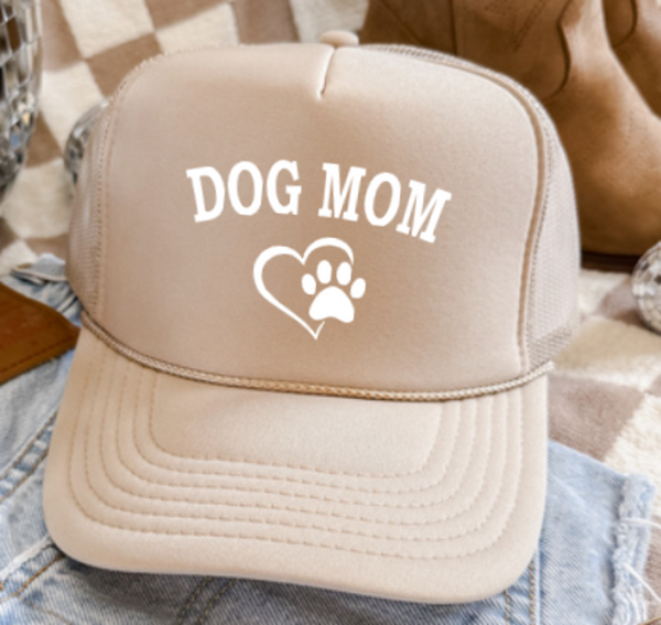 Dog Mom, Khaki Tan Women's Otto Brand Trucker Hat
