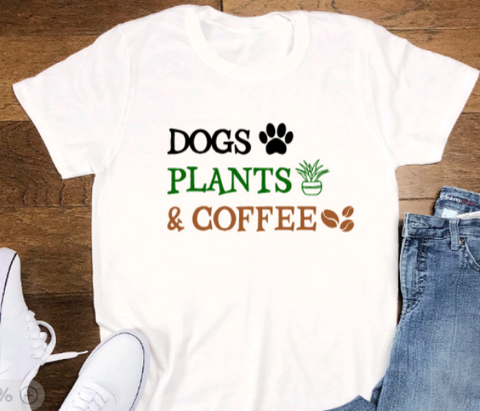 Dogs, Plants, & Coffee, Short Sleeve Unisex T-shirt