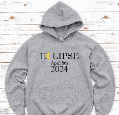 Eclipse April 8th, 2024, Gray Unisex Hoodie Sweatshirt