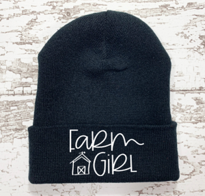 Farm Girl, Black Beanie Cuffed Winter Hat