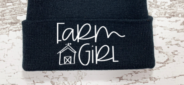 Farm Girl, Black Beanie Cuffed Winter Hat