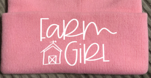 Farm Girl, Pink, Beanie Cuffed Winter Hat