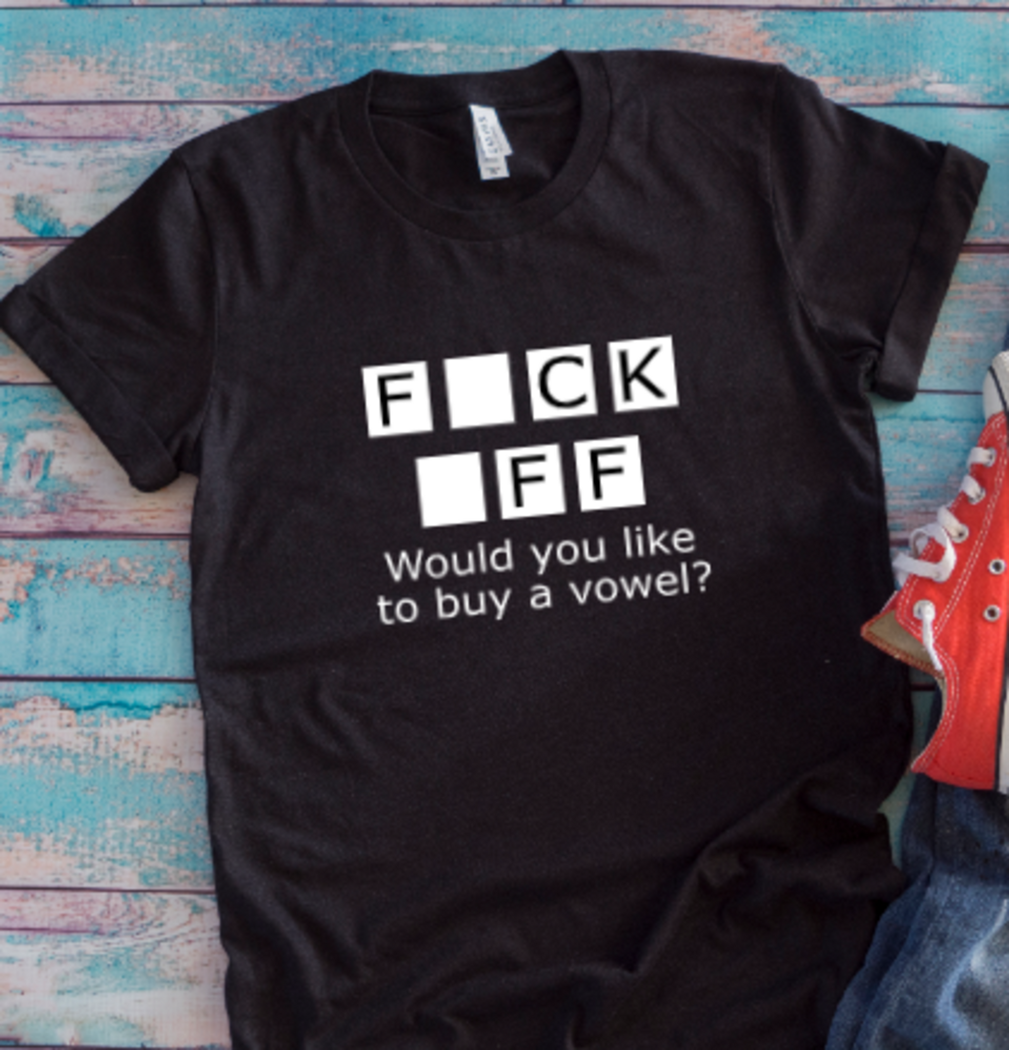 F*ck Off, Would You Like to Buy a Vowel, Unisex Black Short Sleeve Men's and Women's T-shirt