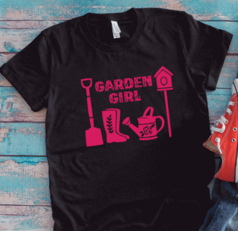 Garden Girl, Unisex Black Short Sleeve T-shirt