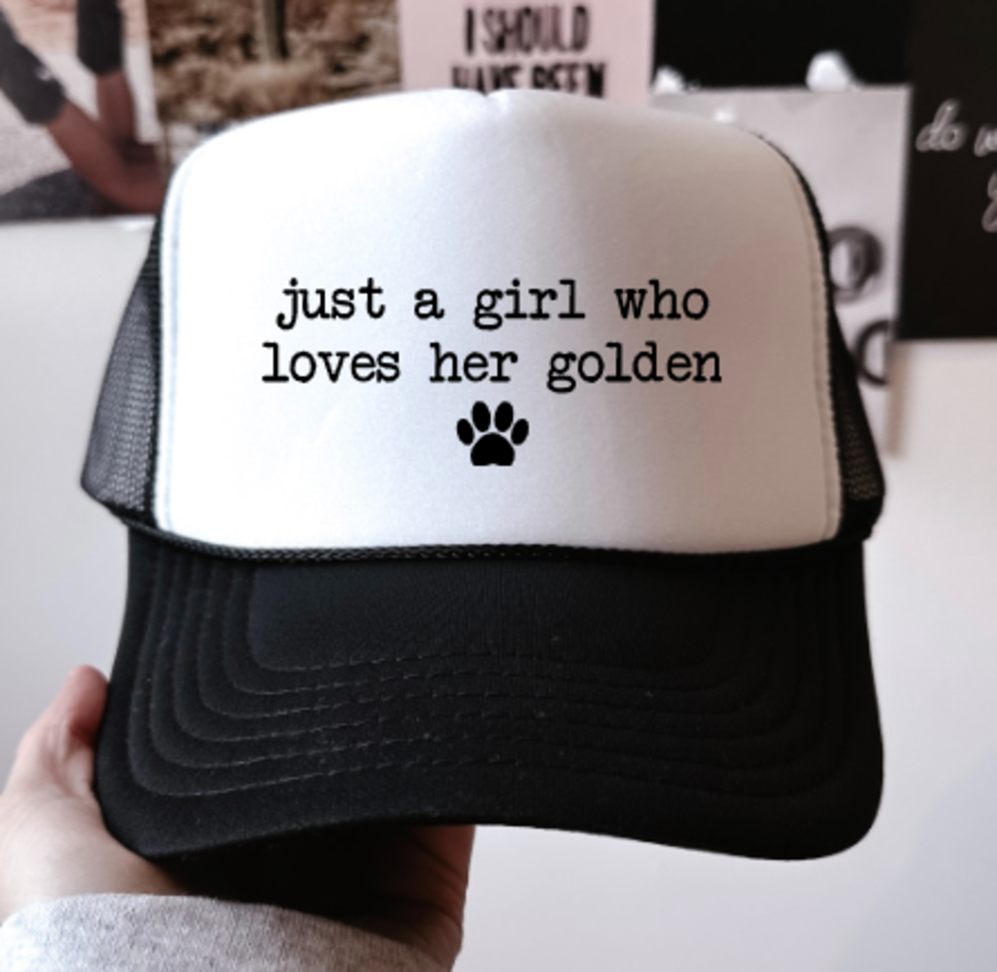 Just a Girl Who Loves Her Golden, Retriever, Black, Men's and Women's Otto Brand Trucker Hat