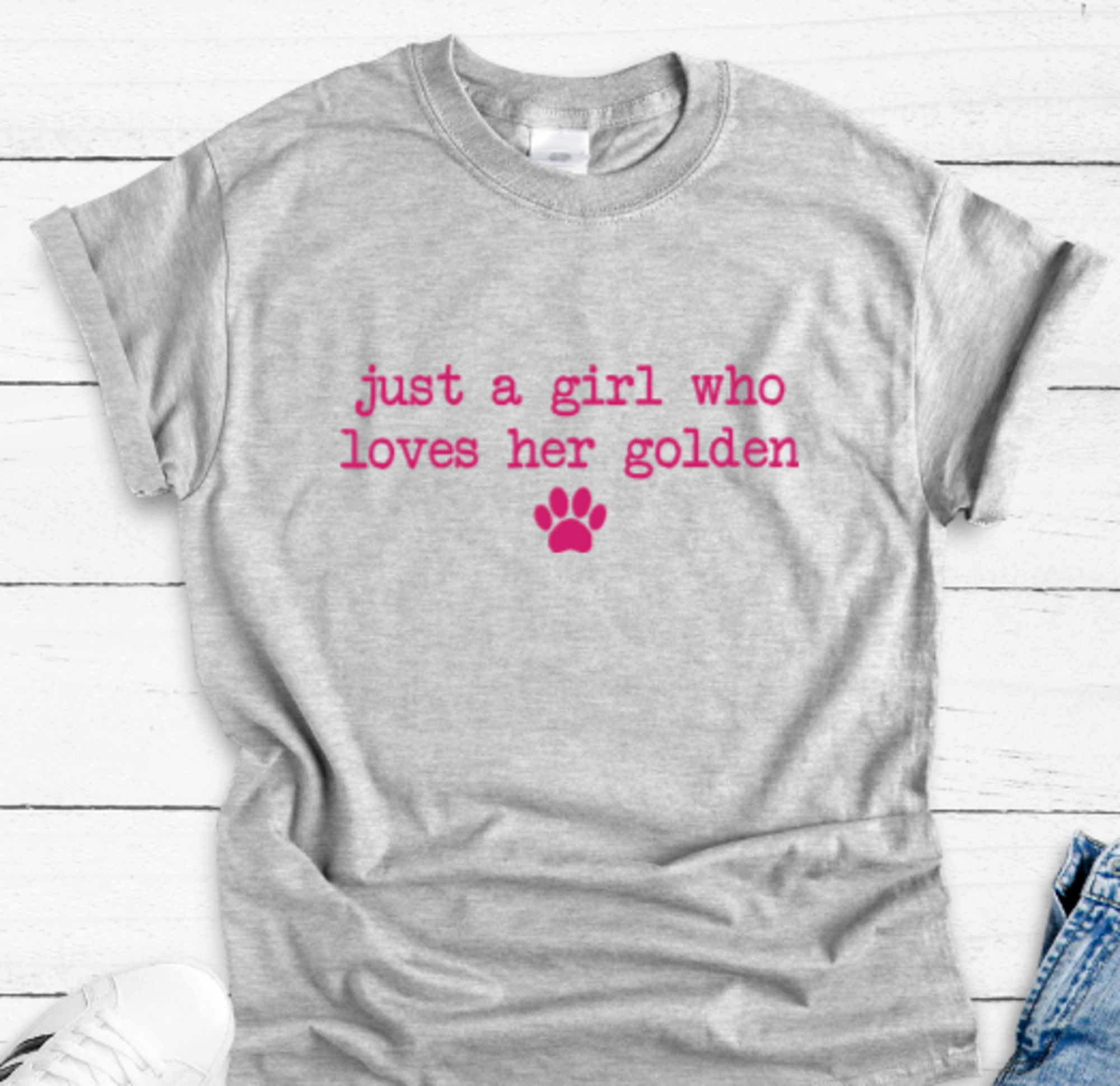 Just a Girl Who Loves Her Golden, Retriever, Unisex, Men's and Women's Gray Short Sleeve Unisex T-shirt