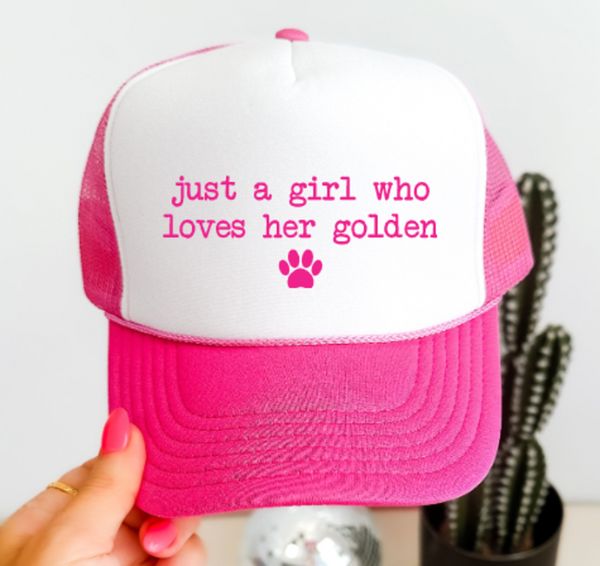 Just a Girl Who Loves Her Golden, Retriever, Pink, Men's and Women's Otto Brand Trucker Hat