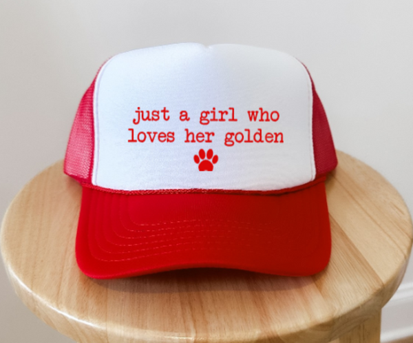 Just a Girl Who Loves Her Golden, Retriever, Red, Men's and Women's Otto Brand Trucker Hat