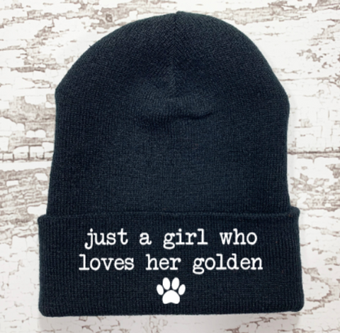 Just a Girl Who Loves Her Golden, Retriever, Black Beanie Cuffed Winter Hat
