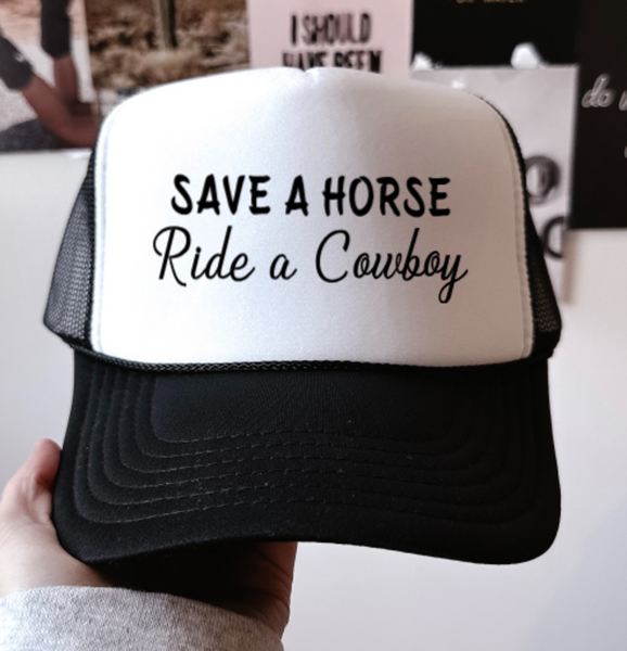 Save a Horse, Ride a Cowboy, Black, Men's and Women's Otto Brand Trucker Hat