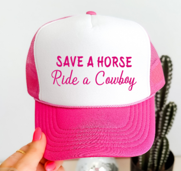 Save a Horse, Ride a Cowboy, Pink, Men's and Women's Otto Brand Trucker Hat