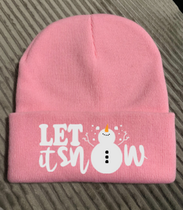 Let it Snow, Snowman, Pink Beanie Cuffed Winter Hat