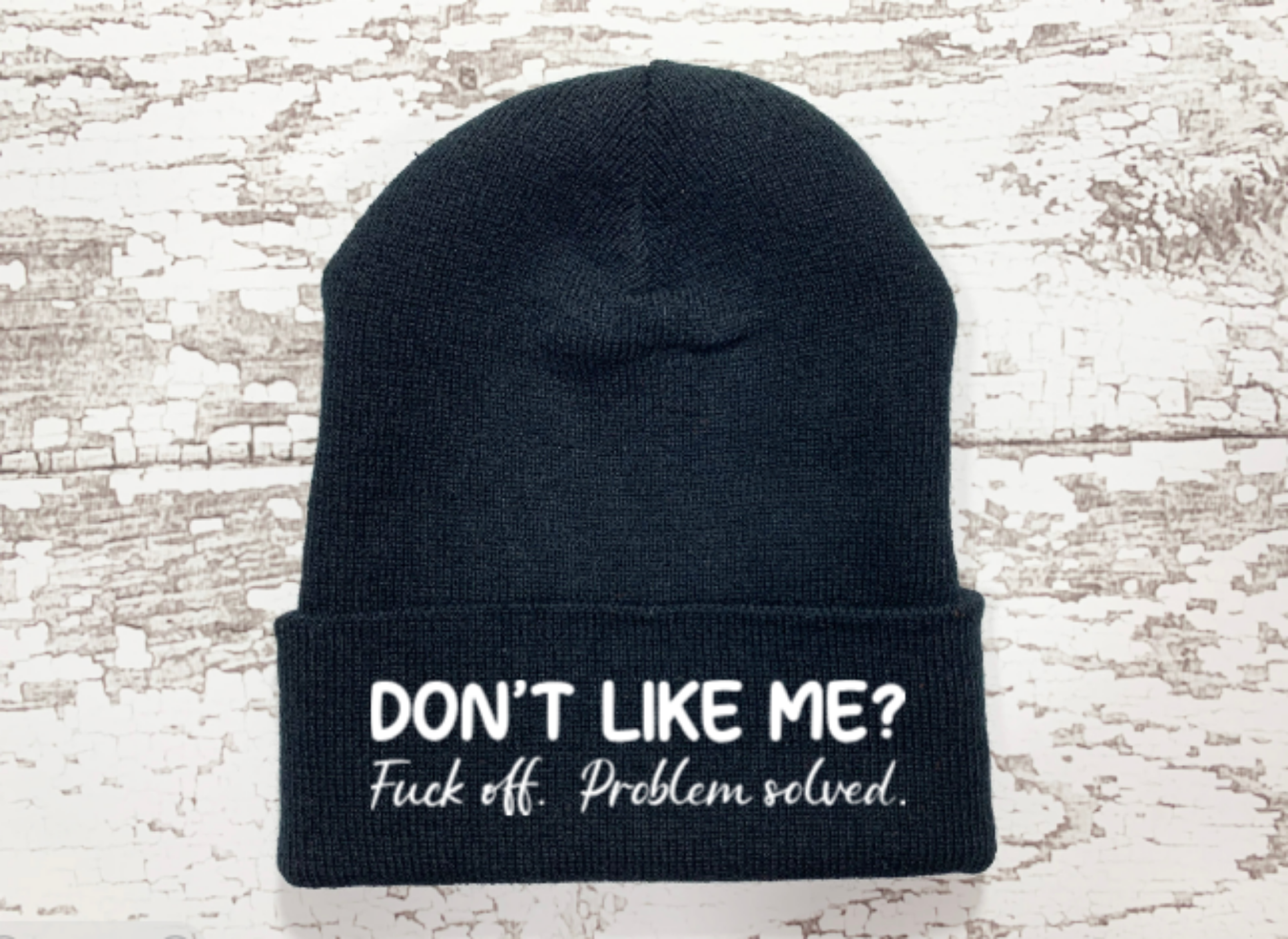 Don't Like Me, F*ck Off, Problem Solved, Black Beanie Cuffed Winter Hat