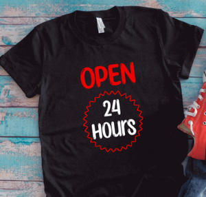 Open 24 Hours, Black, Unisex Short Sleeve T-shirt