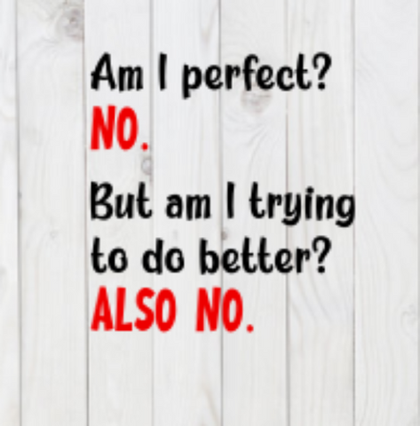 Am I Perfect, No, Am I Trying To Do Better, Also No, SVG File, png, dxf, digital download, cricut cut file