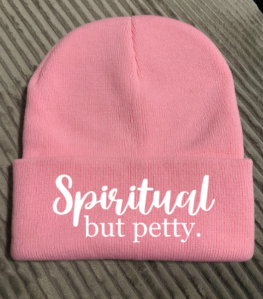 Spiritual But Petty, Pink Beanie Cuffed Winter Hat