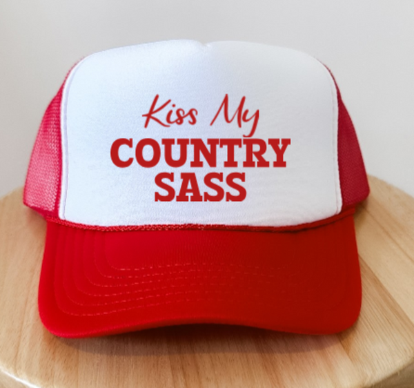 Kiss My Country Sass, Red, Men's and Women's Otto Brand Trucker Hat