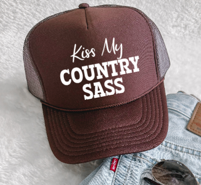 Kiss My Country Sass, Brown, Men's and Women's Otto Brand Trucker Hat