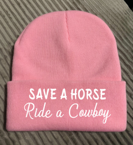 Save a Horse, Ride a Cowboy, Pink, Beanie Cuffed Winter Hat