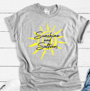 Sunshine and Seltzers, Summer, Gray, Short Sleeve Unisex T-shirt