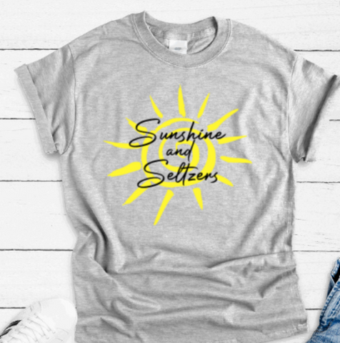 Sunshine and Seltzers, Summer, Gray, Short Sleeve Unisex T-shirt