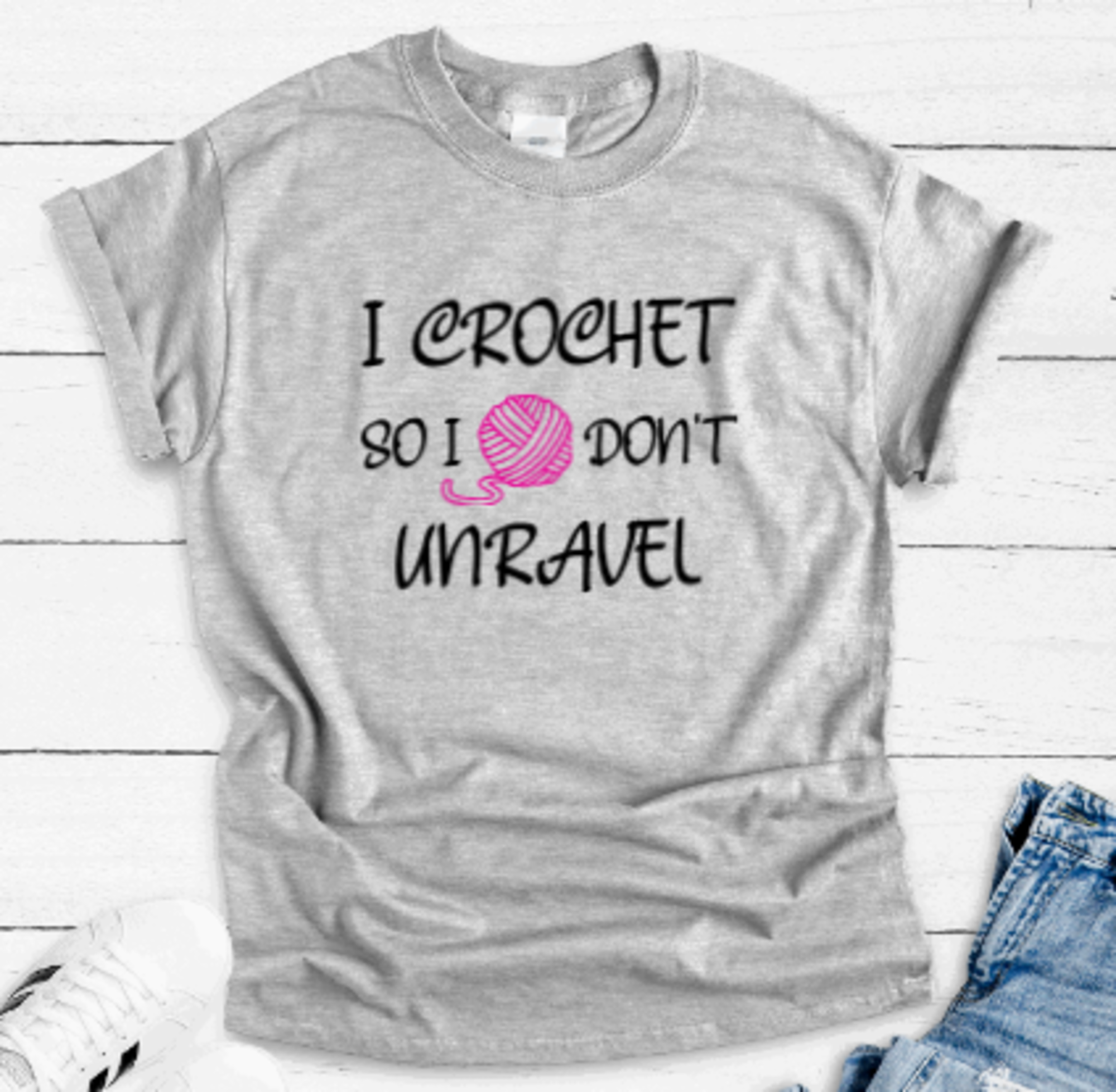 I Crochet, So I Don't Unravel, Unisex, Gray Short Sleeve Unisex T-shirt