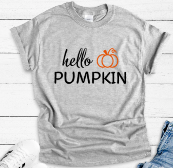 Hello Pumpkin, Fall Season Gray Unisex Short Sleeve T-shirt
