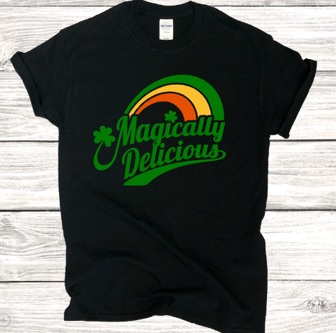 St. Patrick's Day, Magically Delicious, Black Unisex Short Sleeve T-shirt