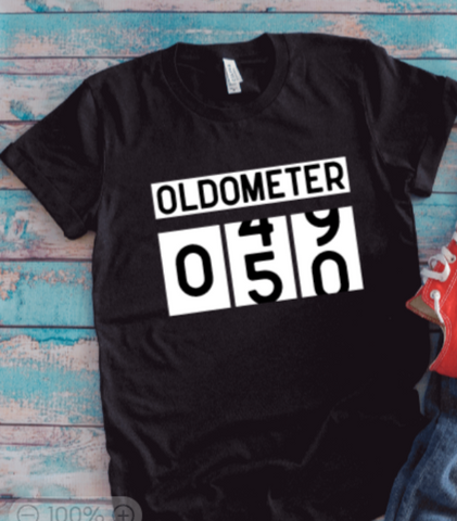 50th Birthday, Oldometer, Black Unisex Short Sleeve T-shirt