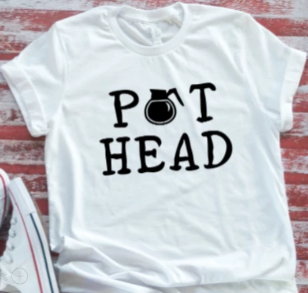 Pot Head, Coffee, Unisex  White Short Sleeve T-shirt