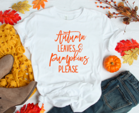 Autumn Leaves and Pumpkins Please Fall White Unisex Short Sleeve T-shirt