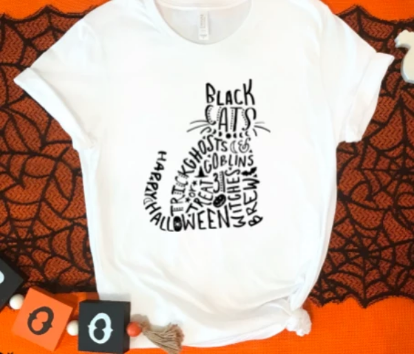 Black Cat Halloween white t-shirt