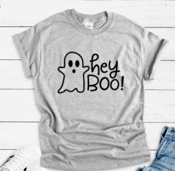 Hey Boo, Halloween, Gray Short Sleeve Unisex T-shirt